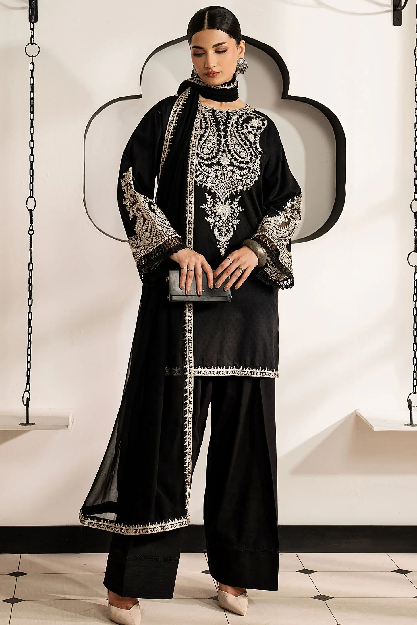 Maria B Black Chiffon Formal Collection Replica