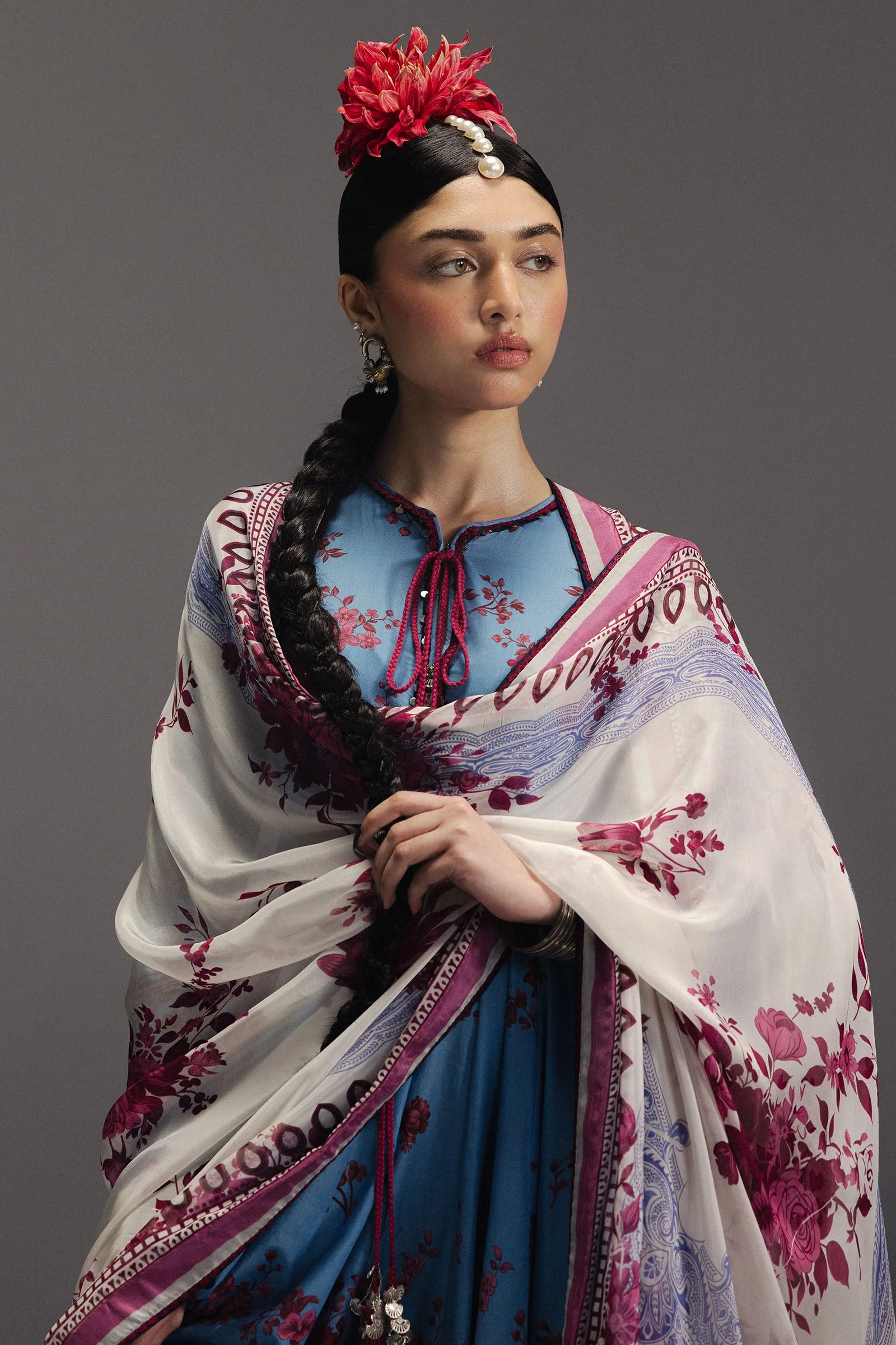 Zara Shahjahan Blue Silk Collection Replica - Image 4