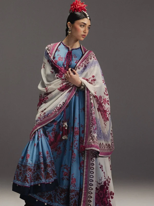 Zara Shahjahan Blue Silk Collection Replica