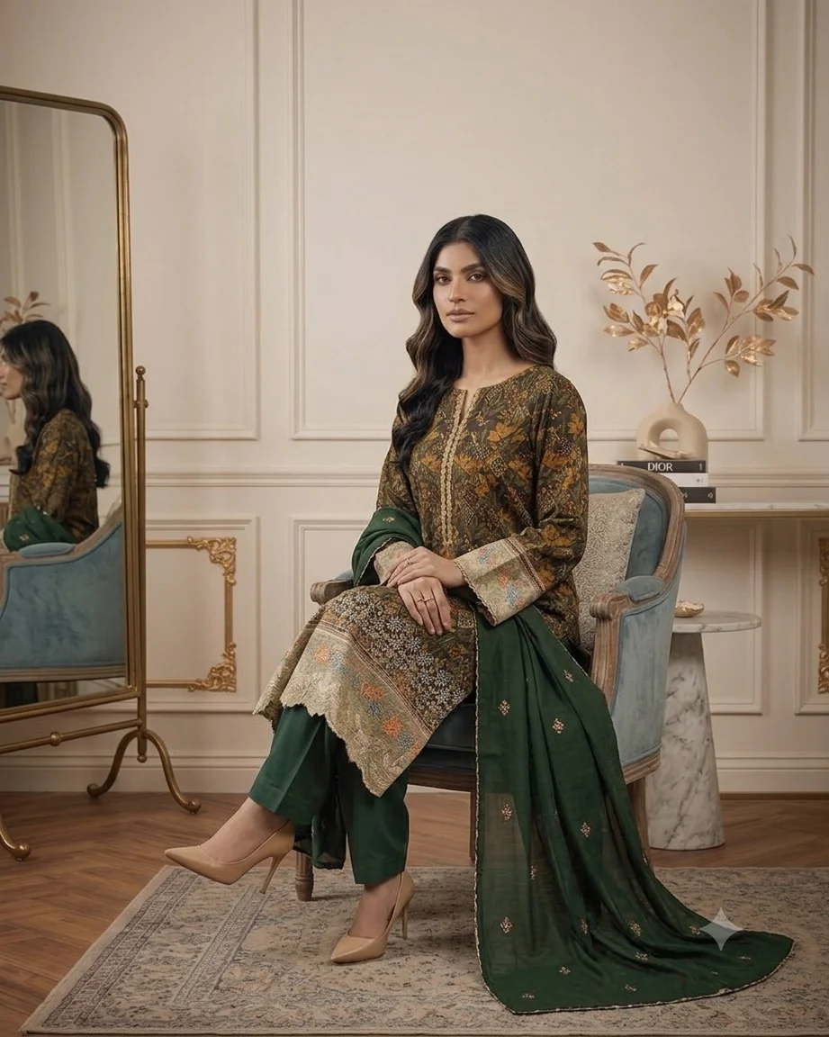 Alternative view of Shrenz Green Luxury Lawn Collection Replica