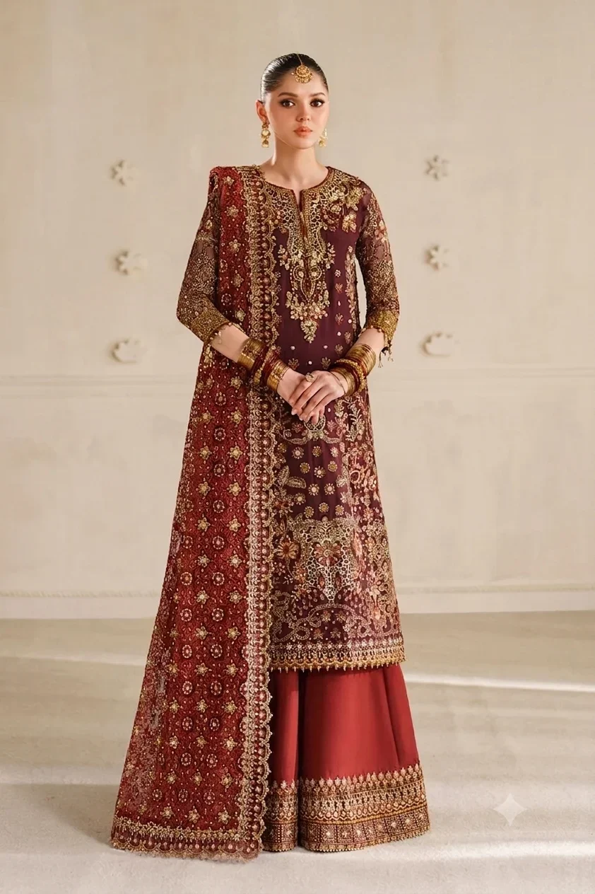 Baroque Maroon Chiffon Formal Collection Replica