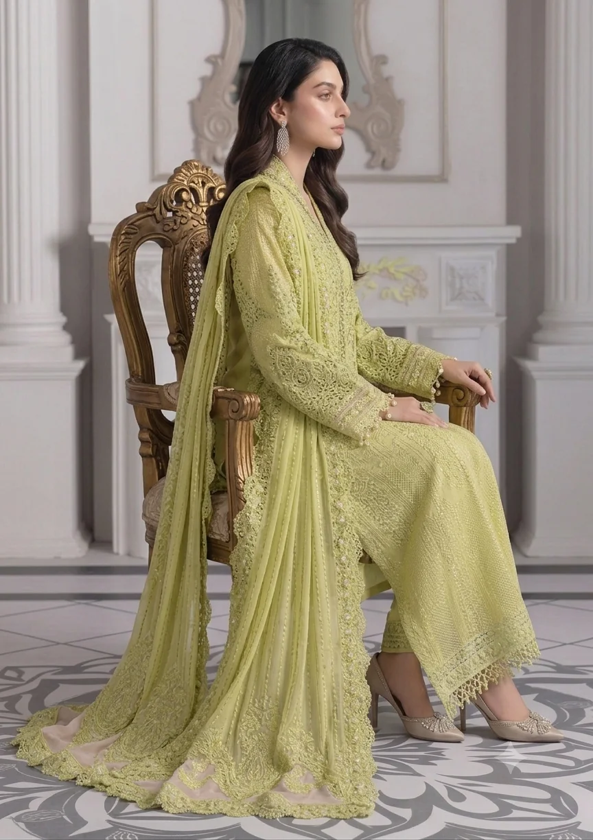 Maria B Lemon yellow Luxury Lawn Collection Replica - Image 3