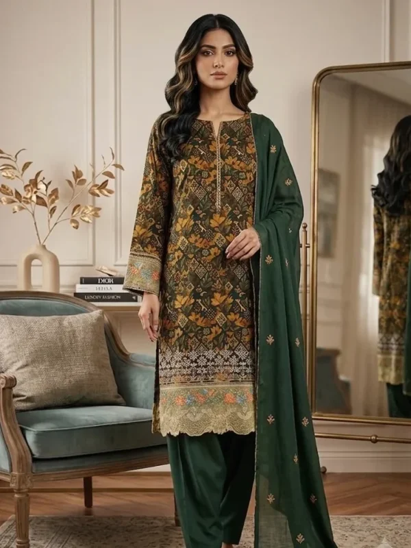 Shrenz Green Luxury Lawn Collection Replica