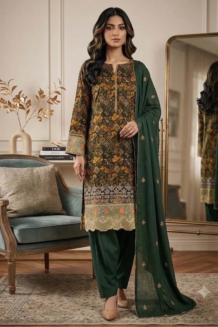Shrenz Green Luxury Lawn Collection Replica