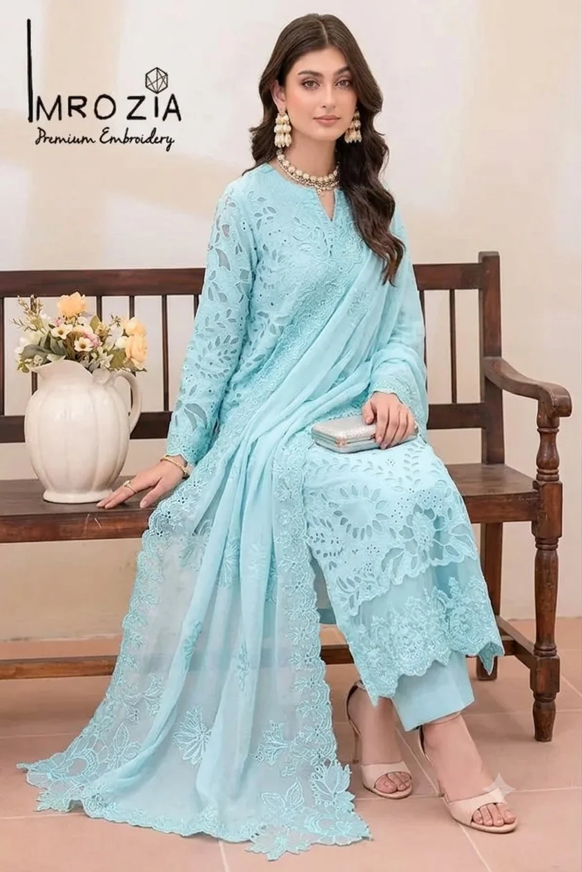 Imrozia Sky Blue Luxury Lawn Collection Replica - Image 3