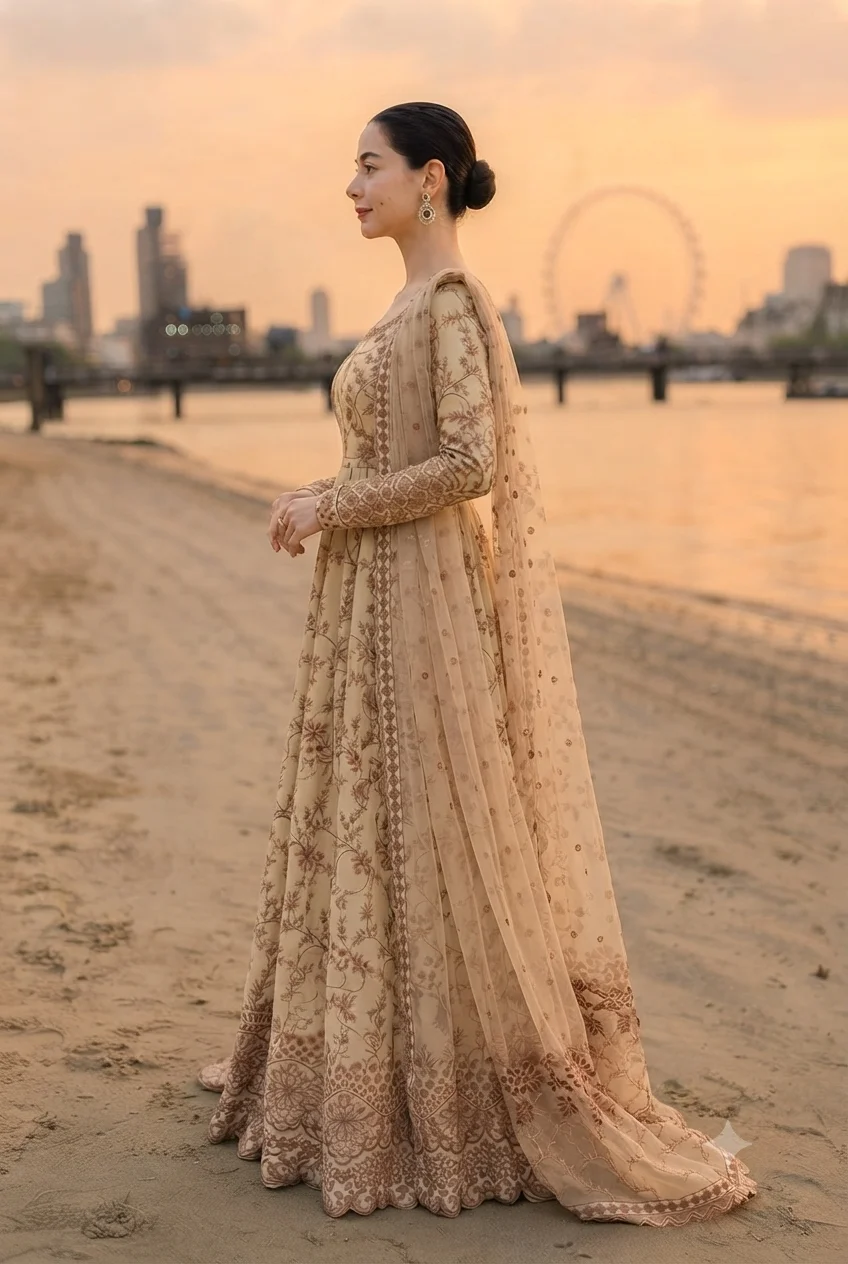 Alternative view of Faiza Saqlain Golden Luxury Lawn Collection Frock Replica