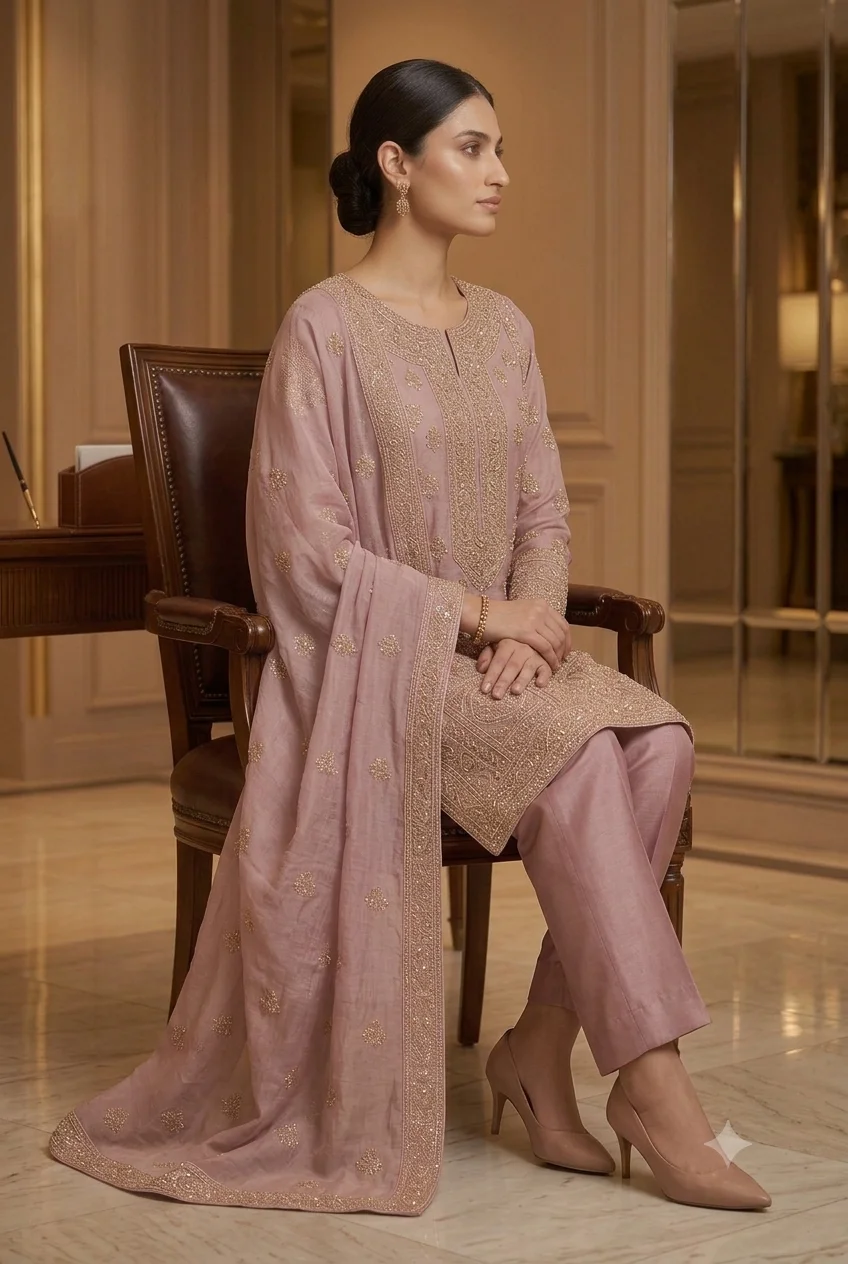 Alternative view of Agha Noor Peach Organza formal collection replica