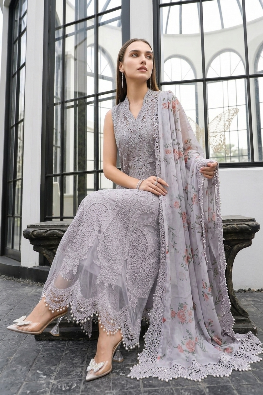 Maria B Grey Luxury Lawn Collection Replica - Image 3
