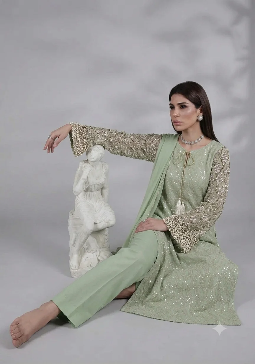 Amave Pistachio Chiffon Formal Collection Replica - Image 3