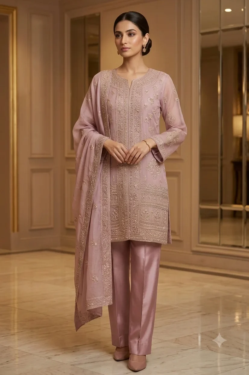 Agha Noor Peach Organza formal collection replica