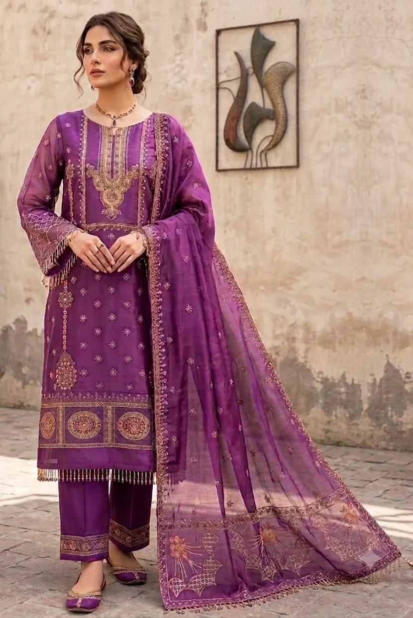 Shrenz Burgundy Sheesha Silk Formal Collection Replica