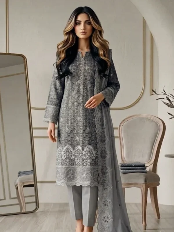Shrenz Grey Luxury Lawn Collection Replica