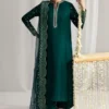 Zaib Bottle Green Raw Silk Formal Collection Replica