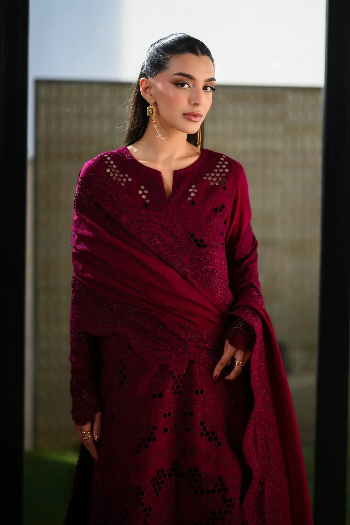 Alternative view of Zaib Maroon Luxury Lawn Collection Replica