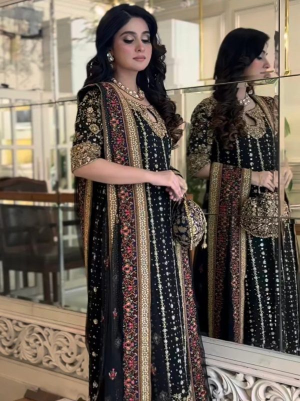 Haris Shakeel Black Bridal Collection Raw Silk Replica