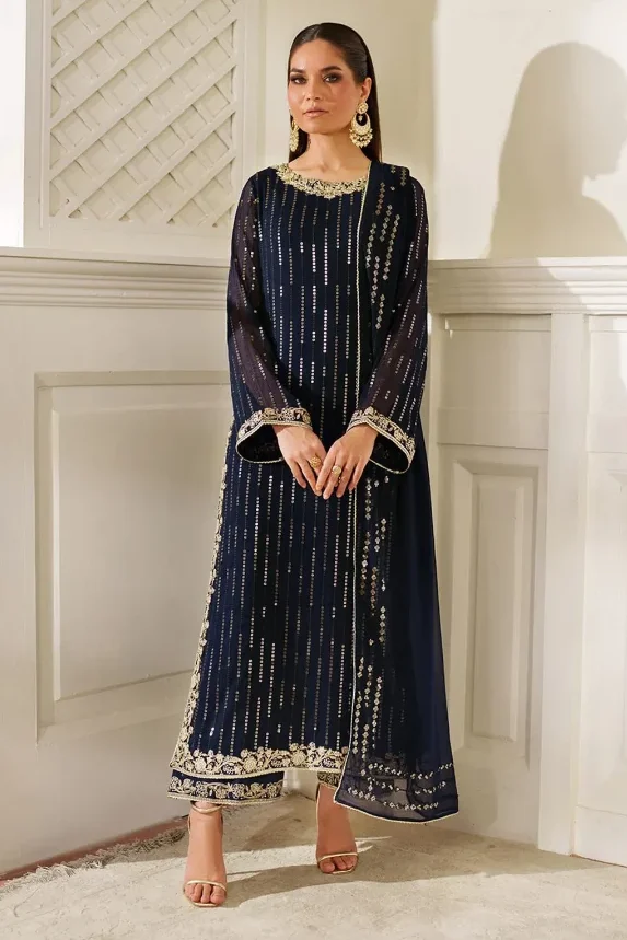 Iznik Navy Blue Chiffon Collection Replica