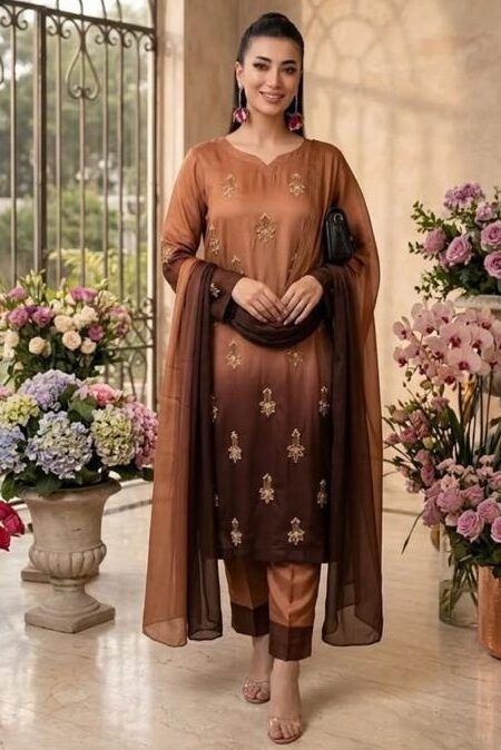 Shrenz Brown Tie-N-Die Silk Adda Collection Replica