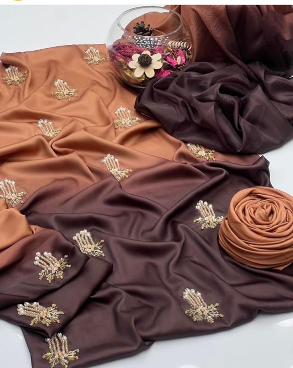 Alternative view of Shrenz Brown Tie-N-Die Silk Adda Collection Replica