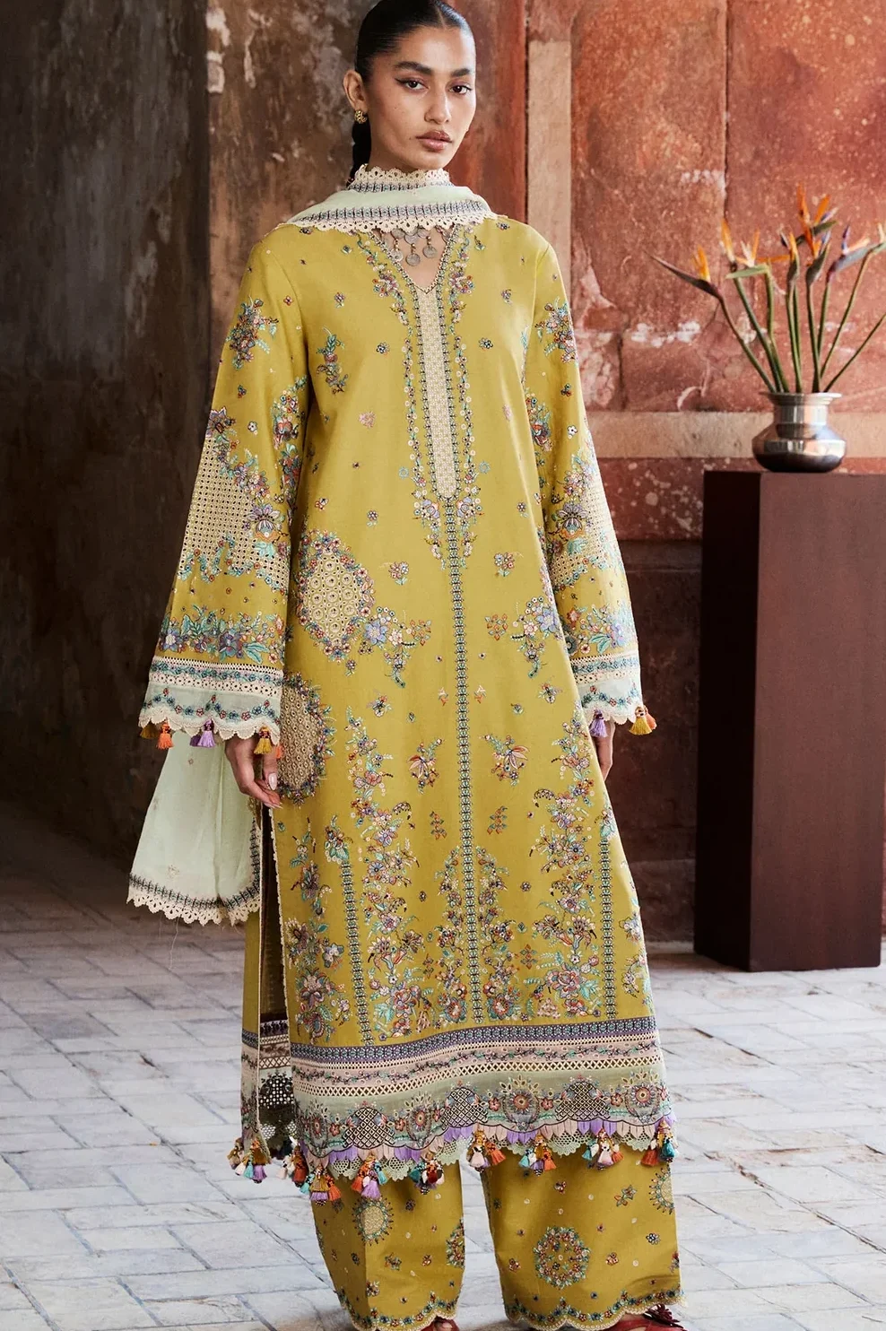 Hussain Rehar Yellow Luxury Lawn Collection Replica