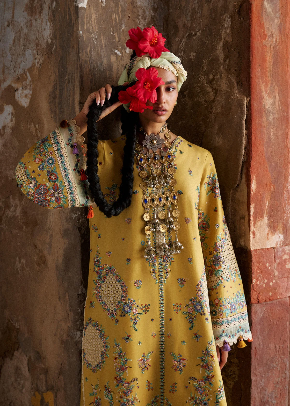 Hussain Rehar Yellow Luxury Lawn Collection Replica - Image 3