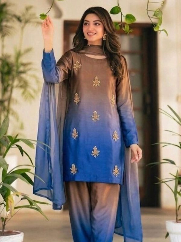Shrenz Blue Tie-N-die Silk Adda Collection Replica