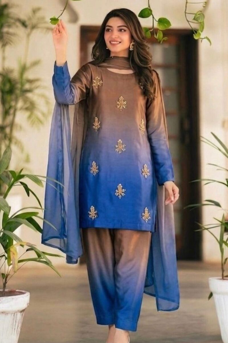 Shrenz Blue Tie-N-die Silk Adda Collection Replica