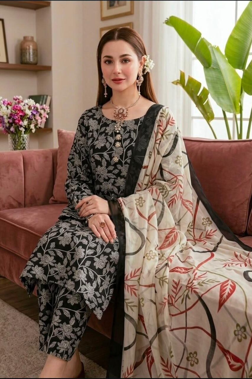 Shrenz Black Swiss Lawn Collection Replica