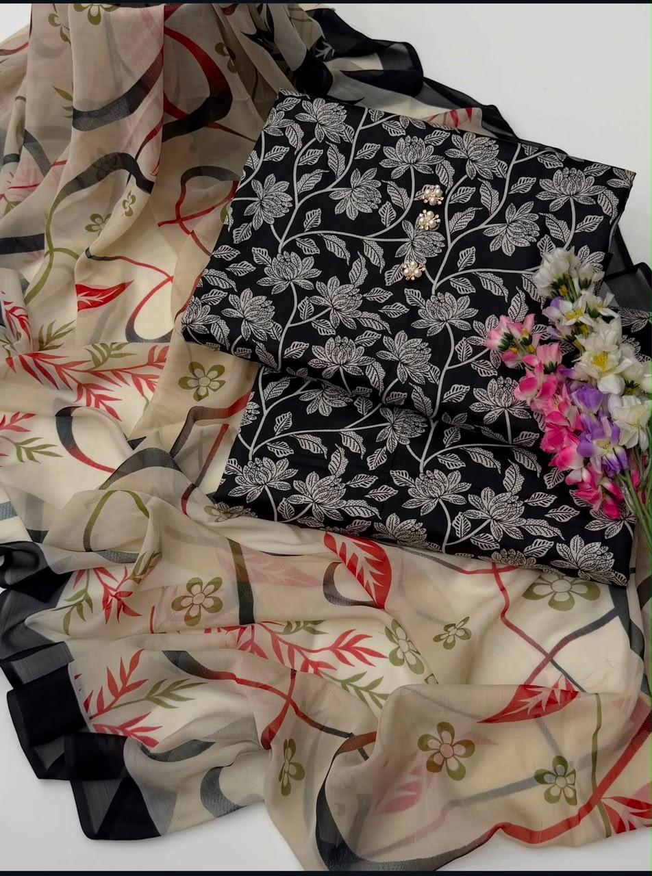 Alternative view of Shrenz Black Swiss Lawn Collection Replica