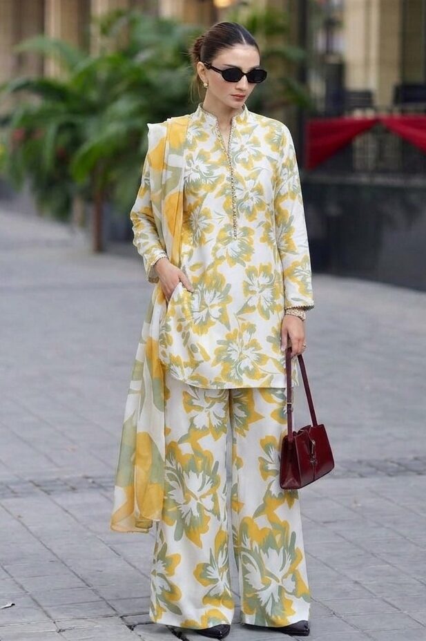 Shrenz Yellow Swiss Lawn Collection Replica