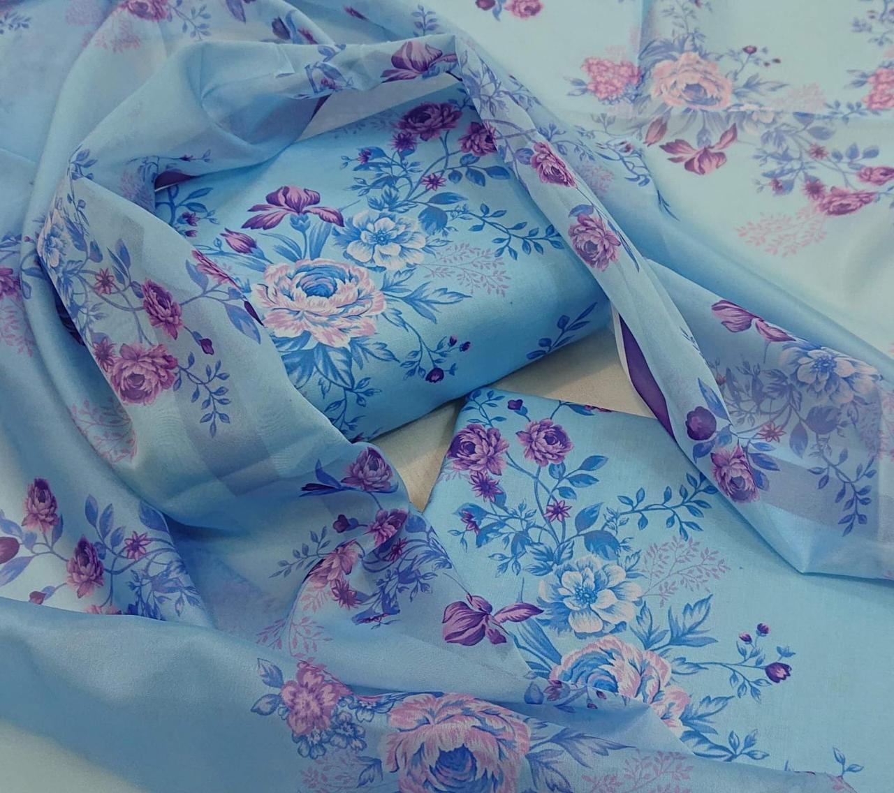 Alternative view of Shrenz Sky Blue Swiss Lawn Collection Replica
