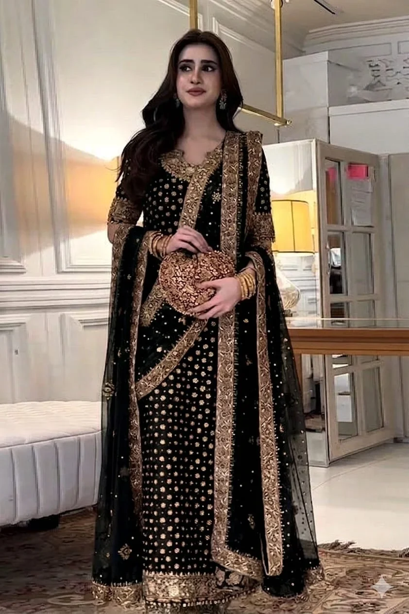 Haris Shakeel Black Bridal Collection Chiffon Replica