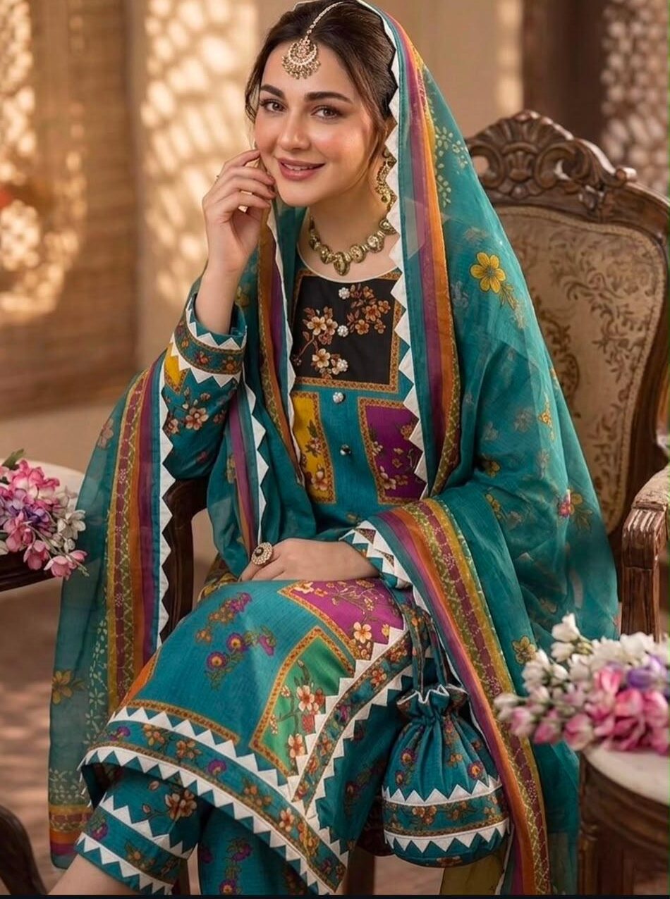 Shrenz Green Swiss Lawn Collection Replica