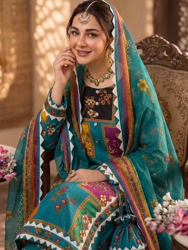 Shrenz Green Swiss Lawn Collection Replica