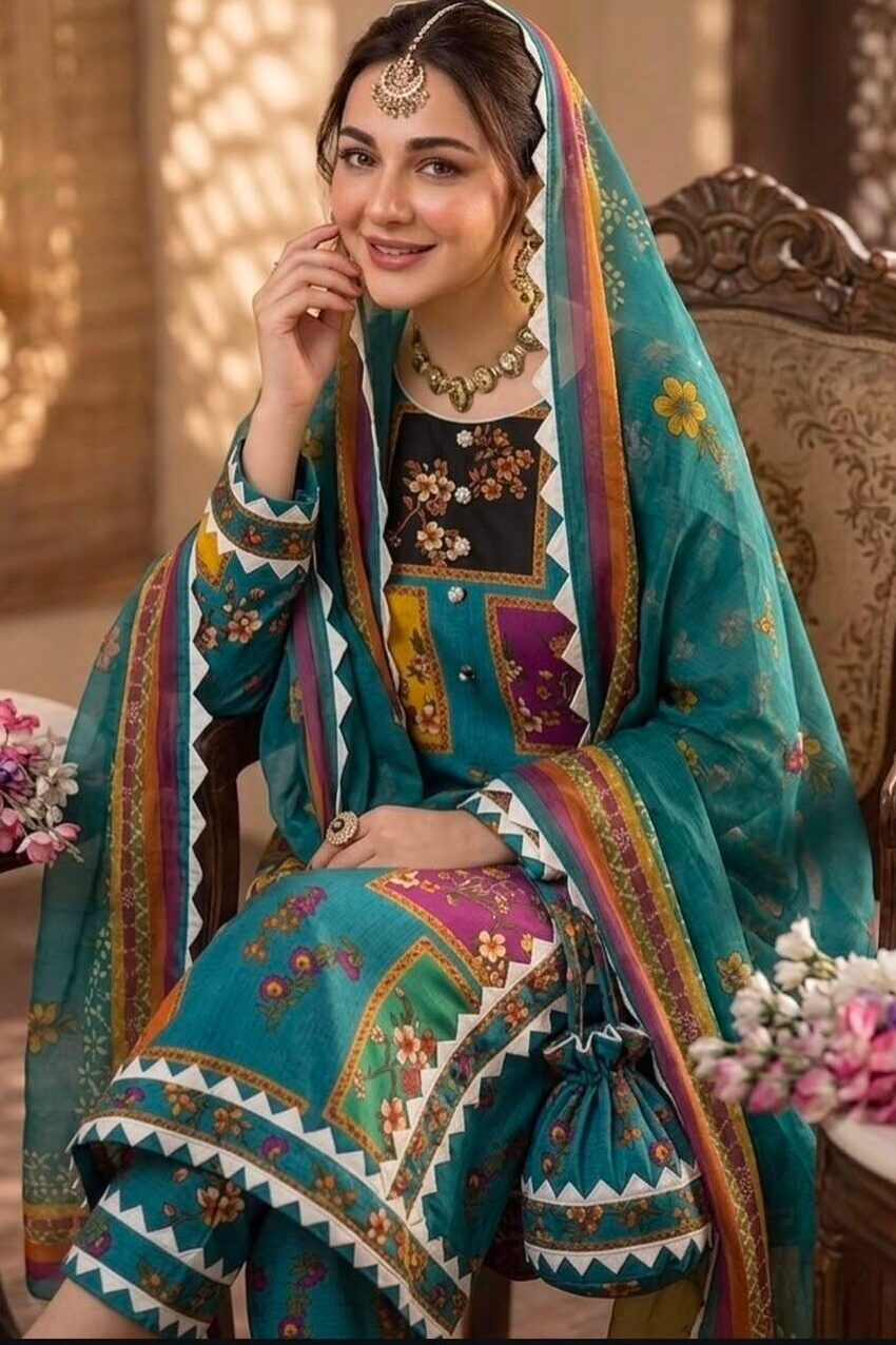 Shrenz Green Swiss Lawn Collection Replica