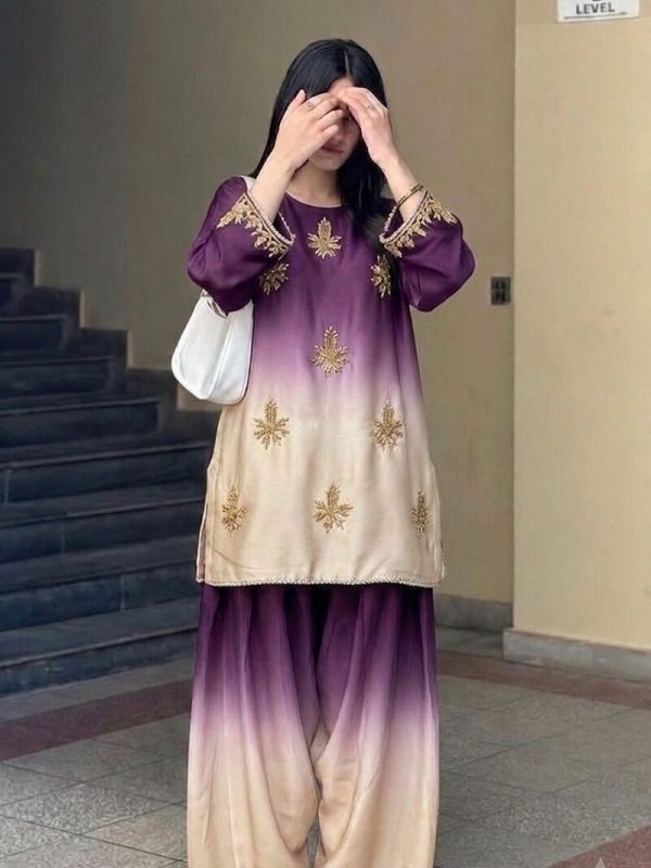 Shrenz Purple Tie-N-die Silk Adda Collection Replica