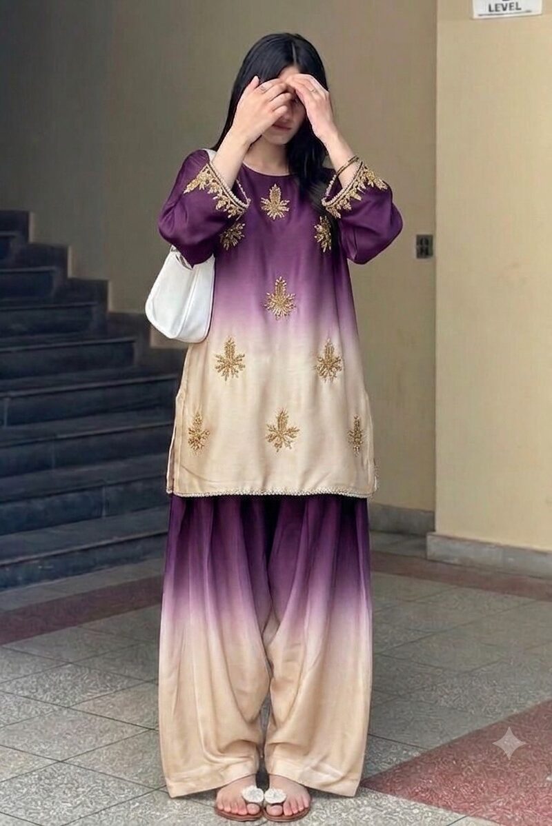 Shrenz Purple Tie-N-die Silk Adda Collection Replica