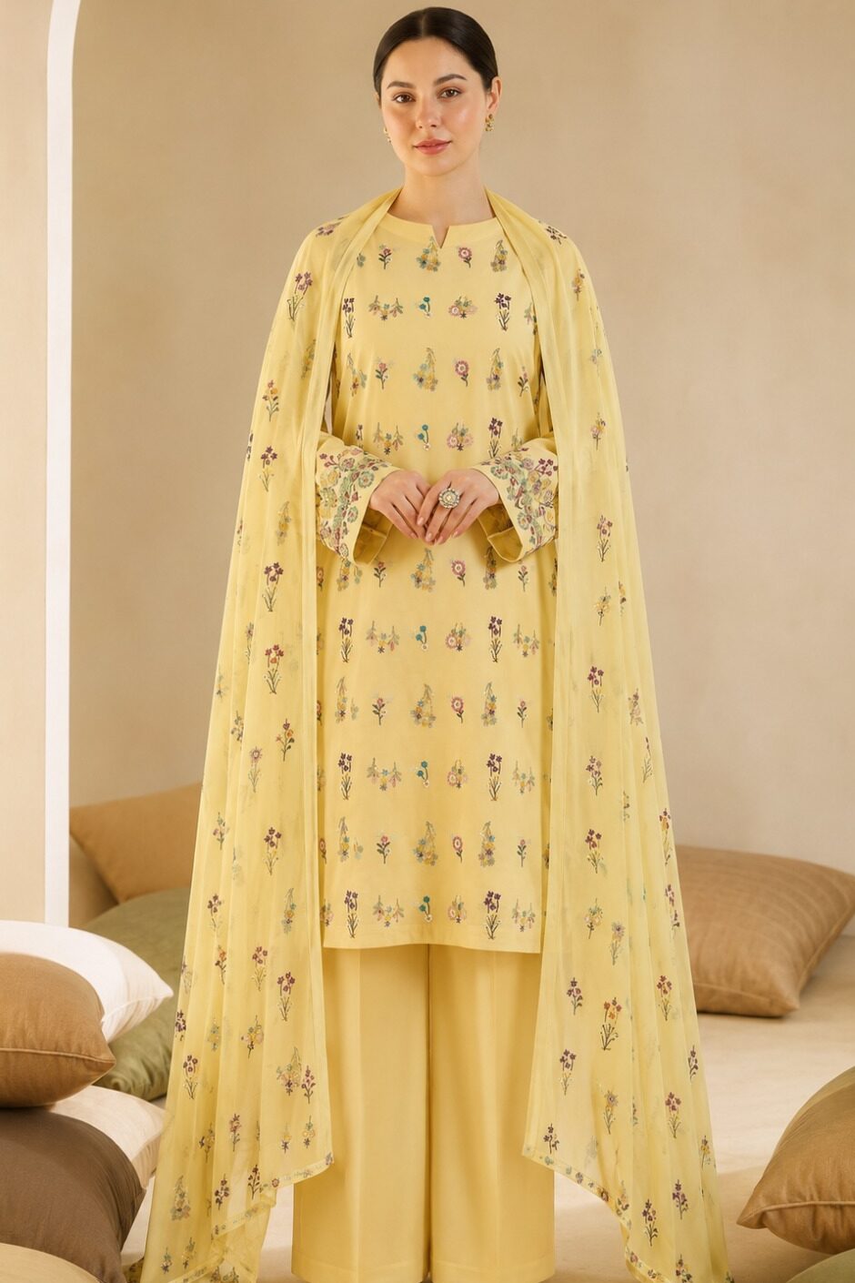 Shrenz Yellow Luxury Lawn Collection Replica