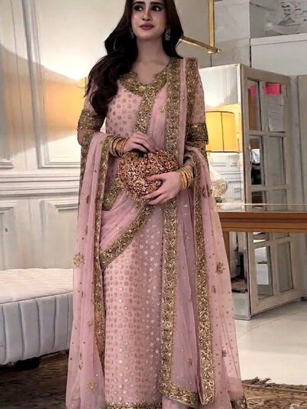 Haris Shakeel Pink Bridal Collection Chiffon Replica