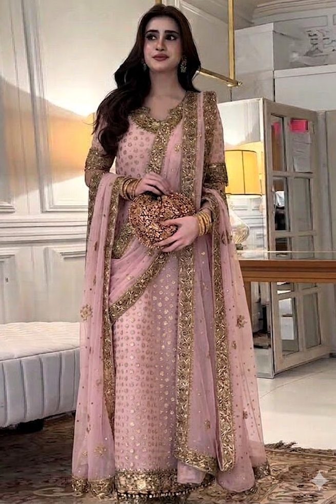 Haris Shakeel Pink Bridal Collection Chiffon Replica