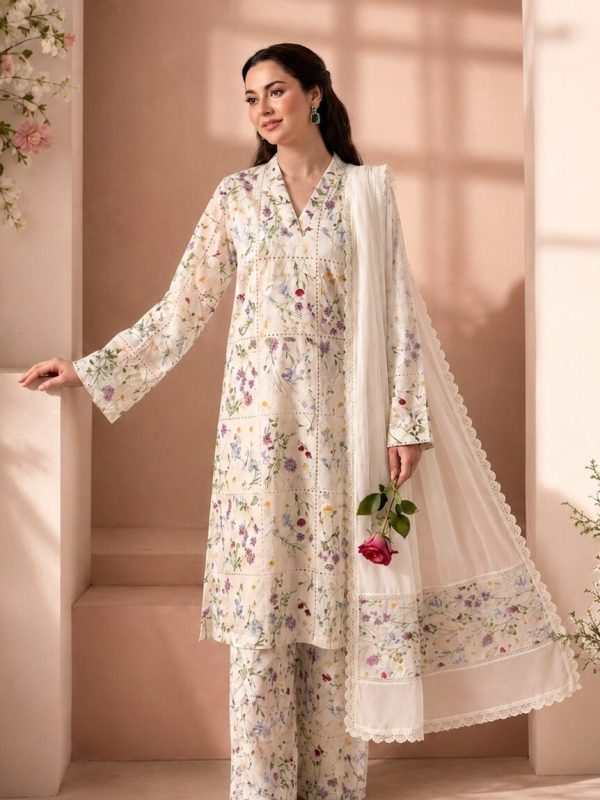 Shrenz White Luxury Lawn Collection Replica