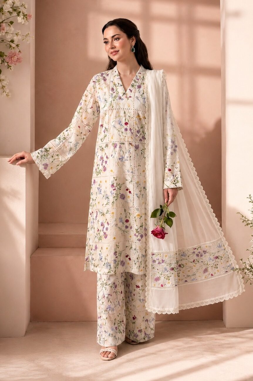 Shrenz White Luxury Lawn Collection Replica