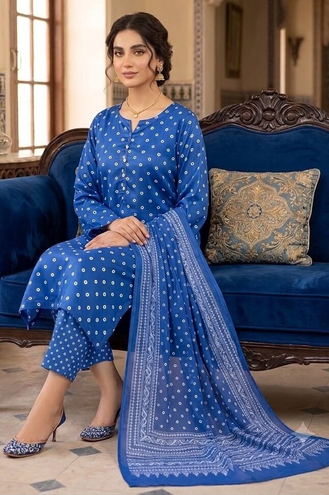 Shrenz Royal Blue Tie-N-Die Silk Adda Collection Replica