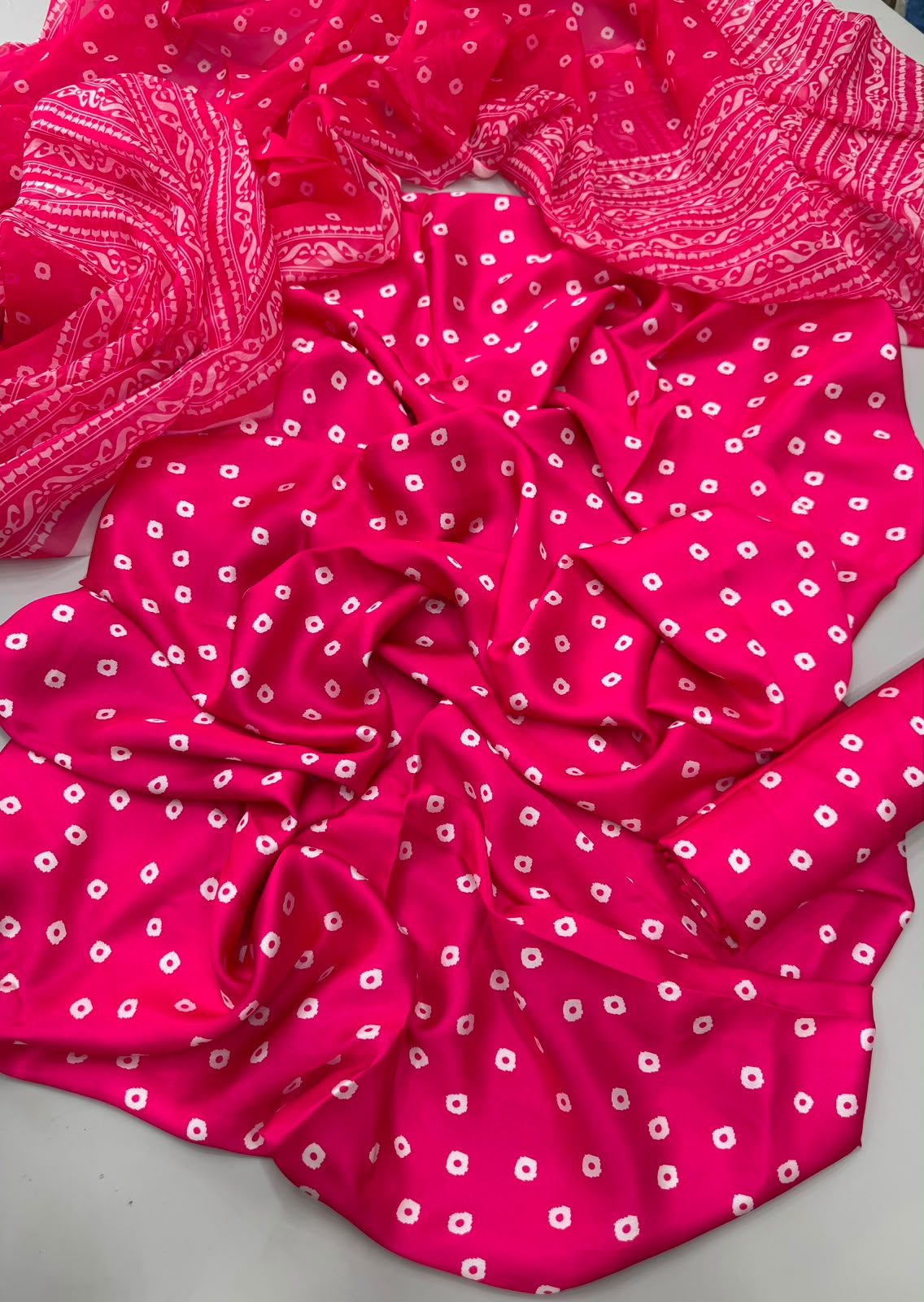 Alternative view of Shrenz Shocking Pink Tie-N-Die Silk Adda Collection Replica