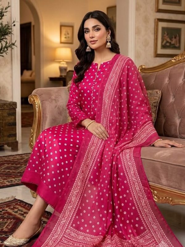 Shrenz Shocking Pink Tie-N-Die Silk Adda Collection Replica
