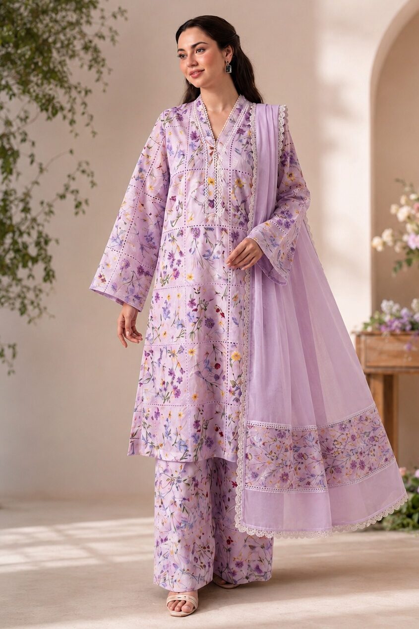 Shrenz Purple Luxury Lawn Collection Replica