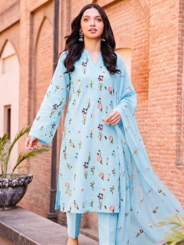 Shrenz Sky Blue Luxury Lawn Collection Replica