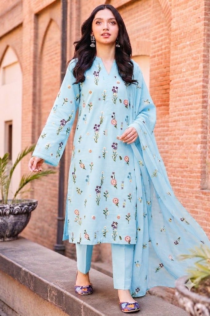 Shrenz Sky Blue Luxury Lawn Collection Replica