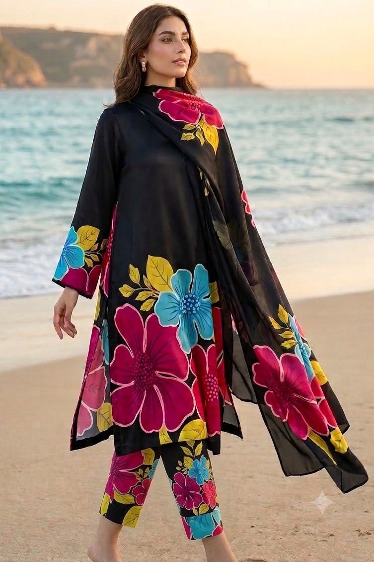 Shrenz Black Swiss Lawn Formal Collection Replica