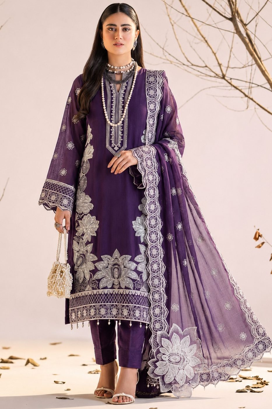 Shrenz Purple Chiffon Formal Collection Replica