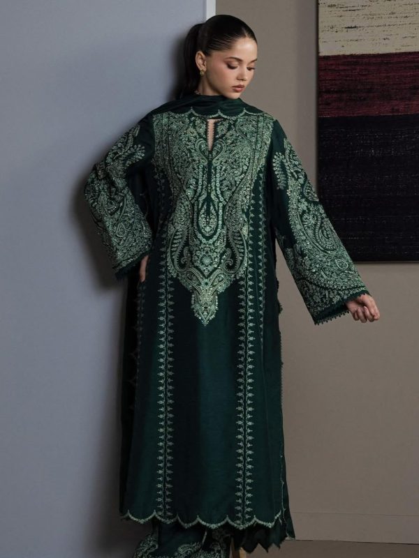 Zara Shahjahan Bottle Green Luxury Lawn Collection Replica